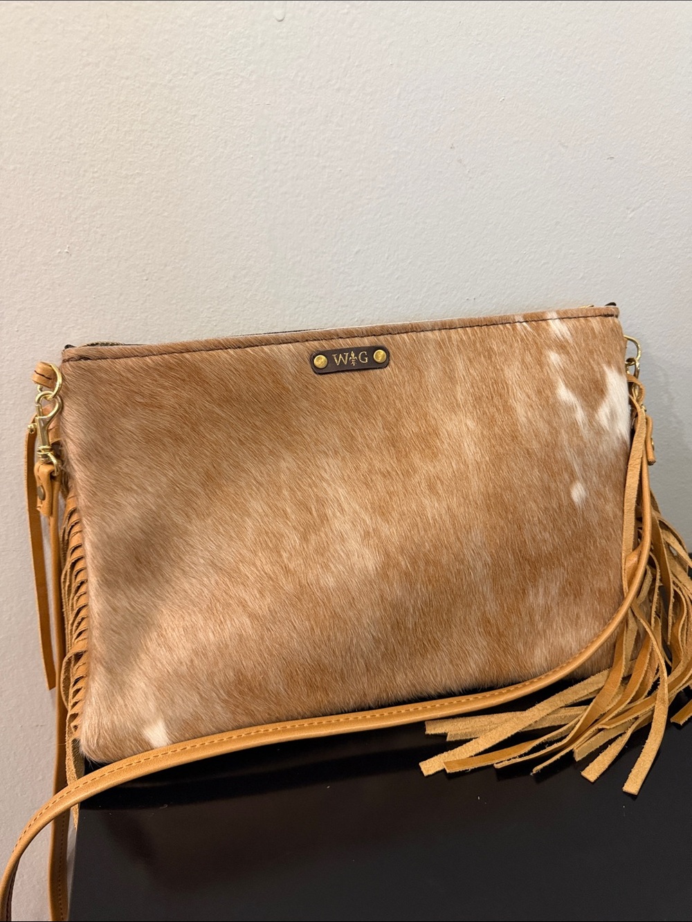 W&G Handcrafted Real Cowhide & Leather Fringe Crossbody Bag Purse- NWOT